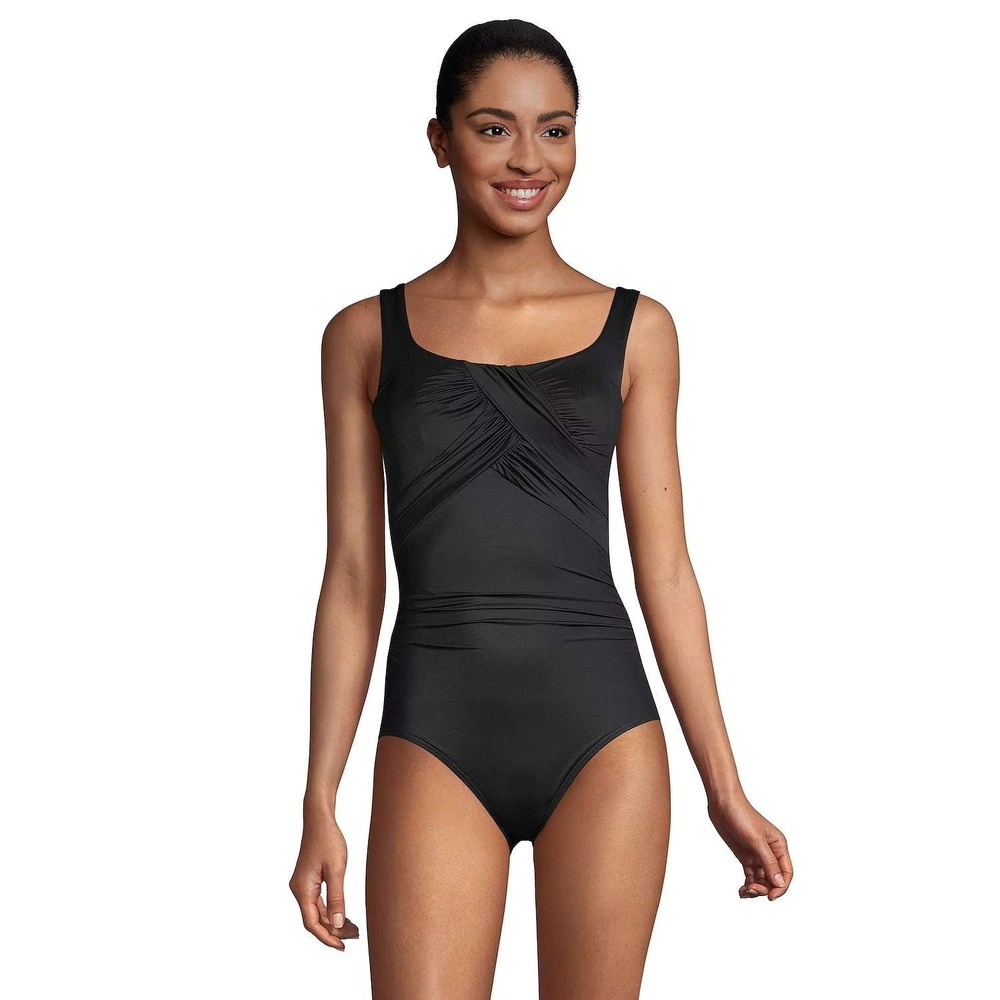 Lands End Slender Carmela Tummy Control One Piece Swimsuit 16W DDD UPF Black